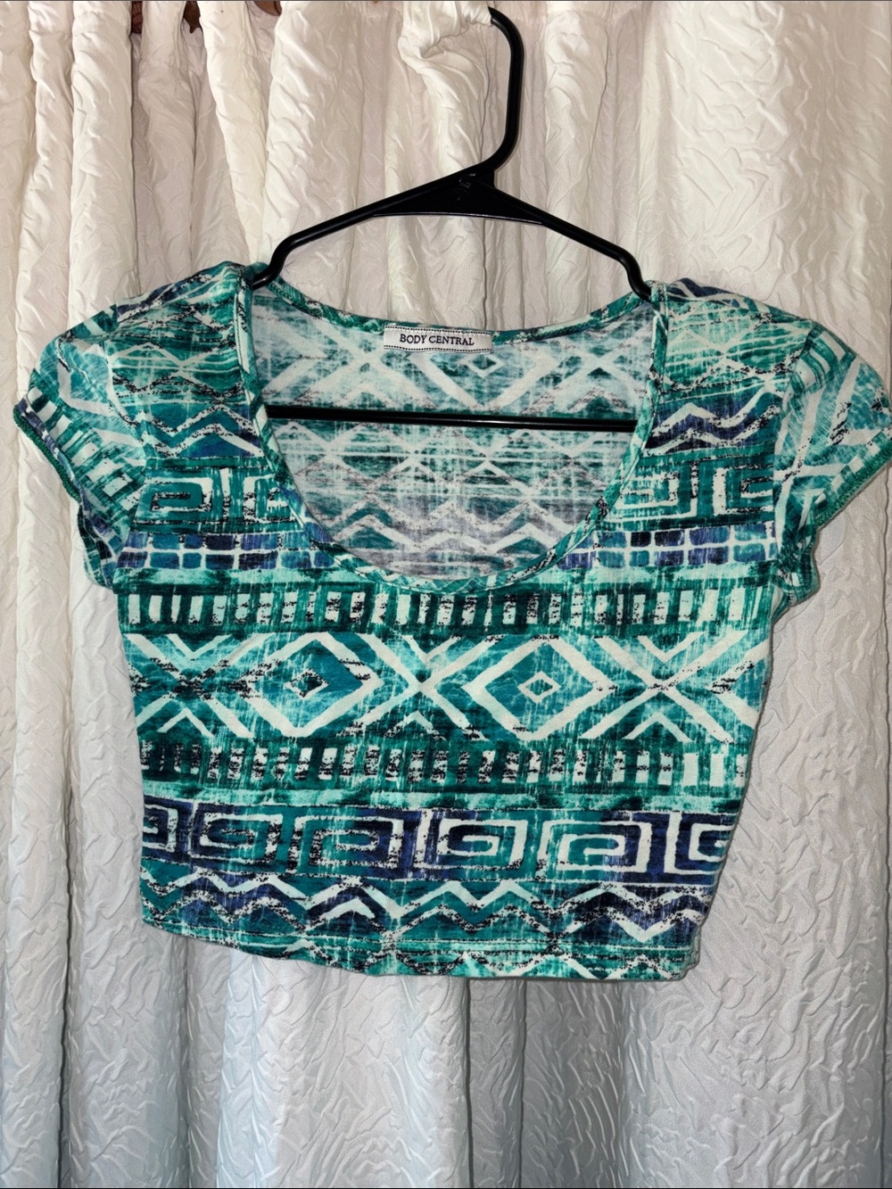 Body Central Teal & Navy Aztec Scoop Neck Crop Top